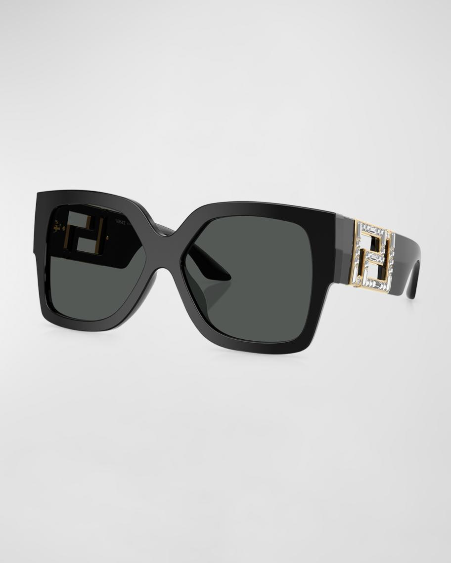 Versace Embellished Acetate Rectangle Sunglasses | Neiman Marcus