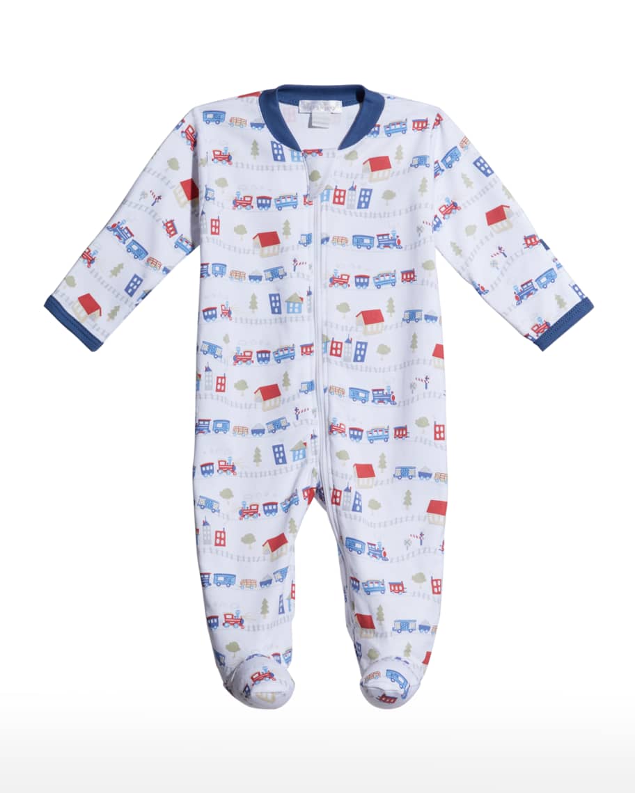 Kissy Kissy Boy's Railway Train ZipUp Footie Pajamas, Size Newborn9M