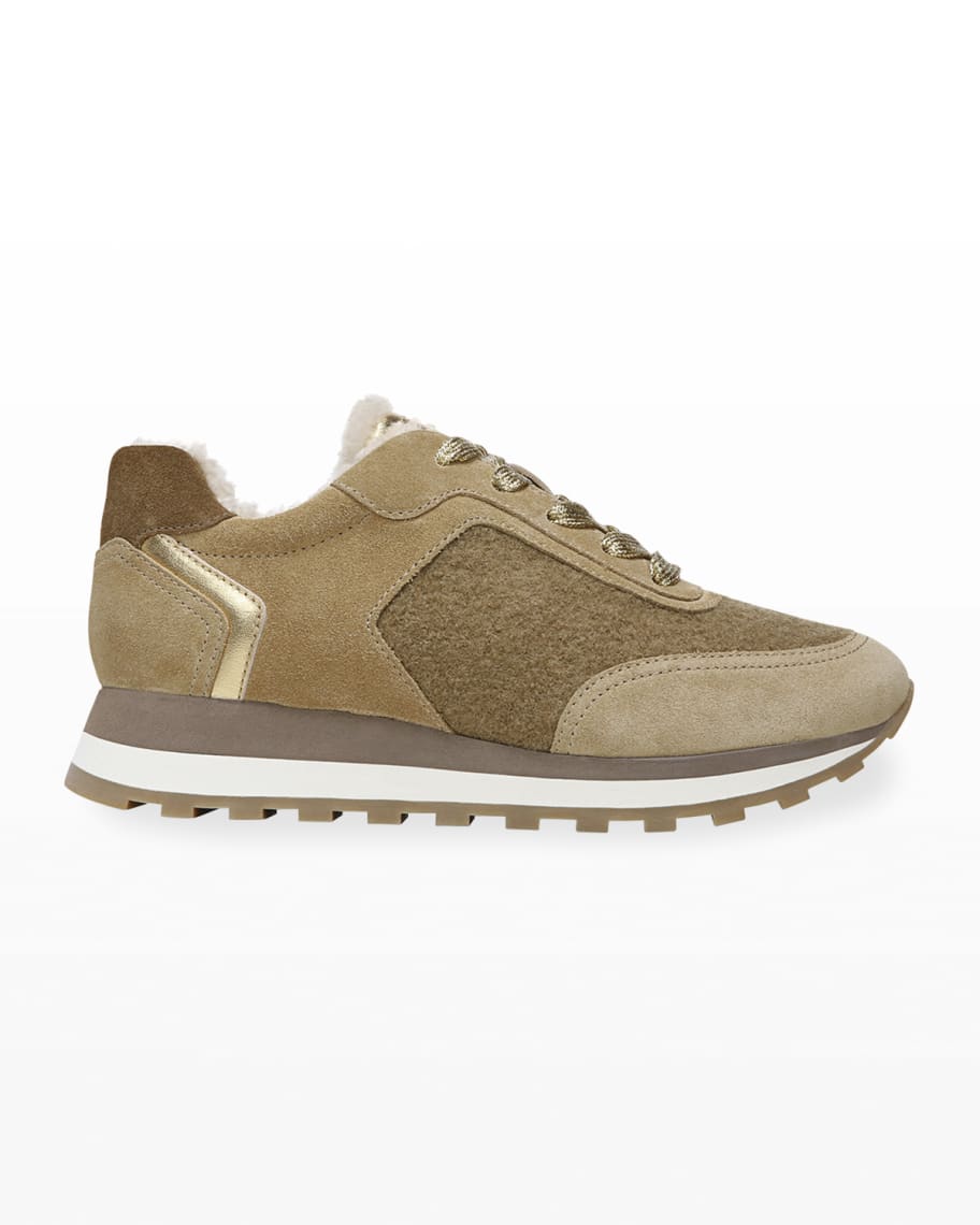 Veronica Beard Hartley Mixed Leather Shearling Runner Sneakers | Neiman ...