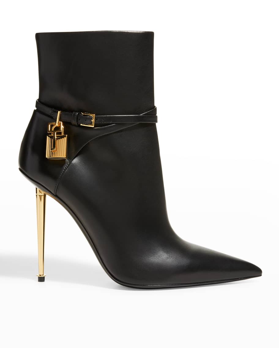 TOM FORD Lock 105mm Calfskin Ankle Booties | Neiman Marcus