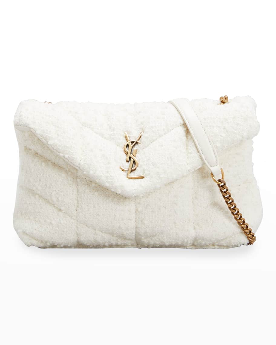Saint Laurent 2020 Puffer LouLou Quilted Boucle Tweed Chain Crossbody Bag