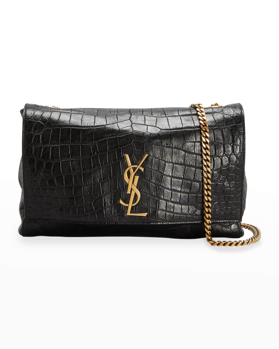 Kate Medium YSL Croc-Embossed Crossbody Bag
