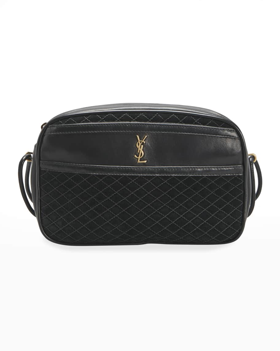 Saint Laurent Victoire YSL Monogram Light Suede Matelasse Camera Bag