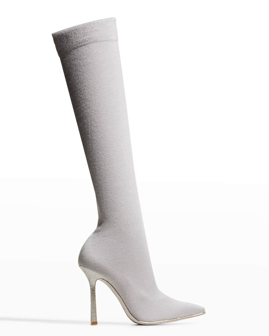 Rene Caovilla 105mm Cashmere Knit Over-the-Knee Boots | Neiman Marcus