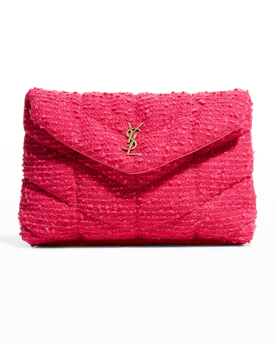 Saint Laurent Puffer Small YSL Tweed Boucle Pouch Clutch Bag | Neiman ...