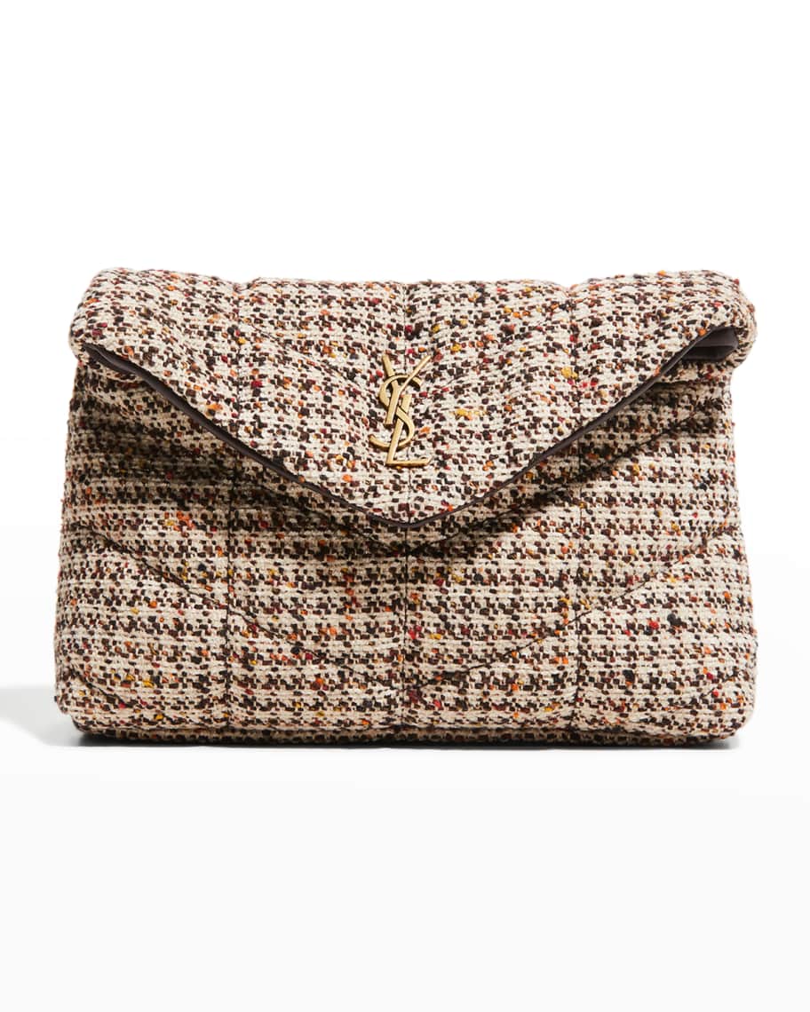 Saint Laurent Small Puffer Houndstooth Tweed Pouch Bag | Neiman Marcus