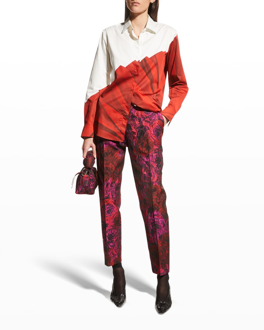 Rose-Print Cropped Trousers