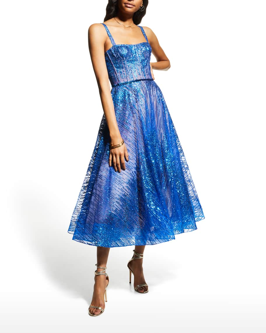 Bronx and Banco Mademoiselle Indigo Sequin Midi Dress | Neiman Marcus