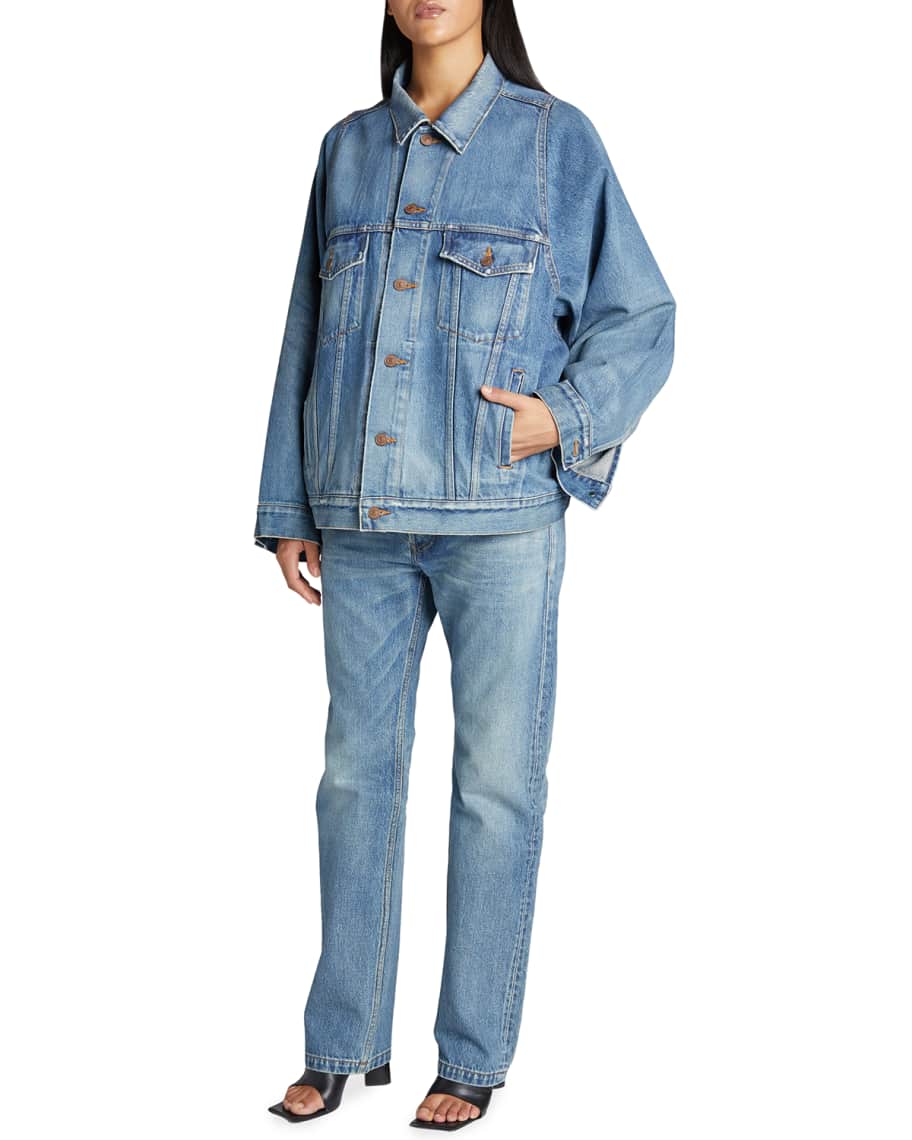 Balenciaga Bell Sleeve Japanese Twill Denim Jacket Neiman Marcus
