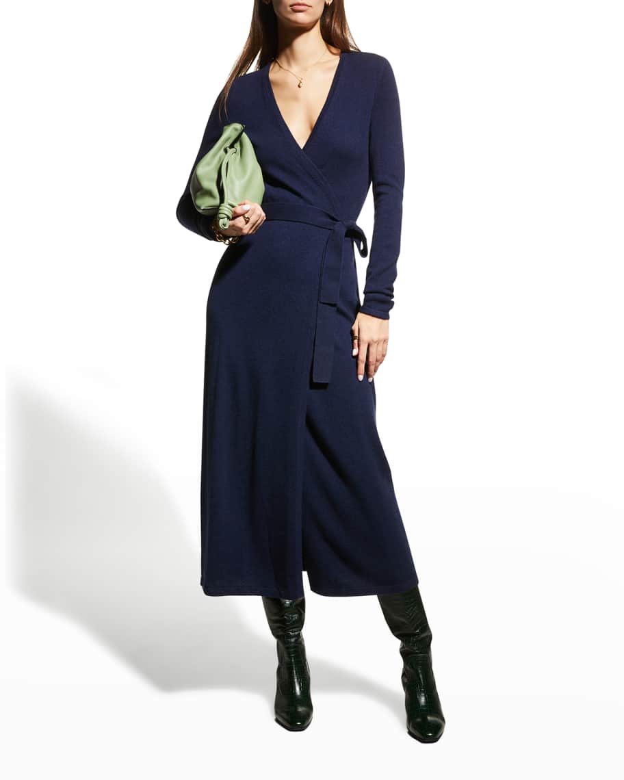Diane von Furstenberg Astrid Midi Wrap Wool-Cashmere Dress | Neiman Marcus