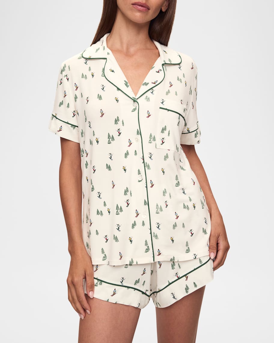 Eberjey Women Gisele Printed Relaxed Short PJ Set Duo Stripe Pine/Ivory