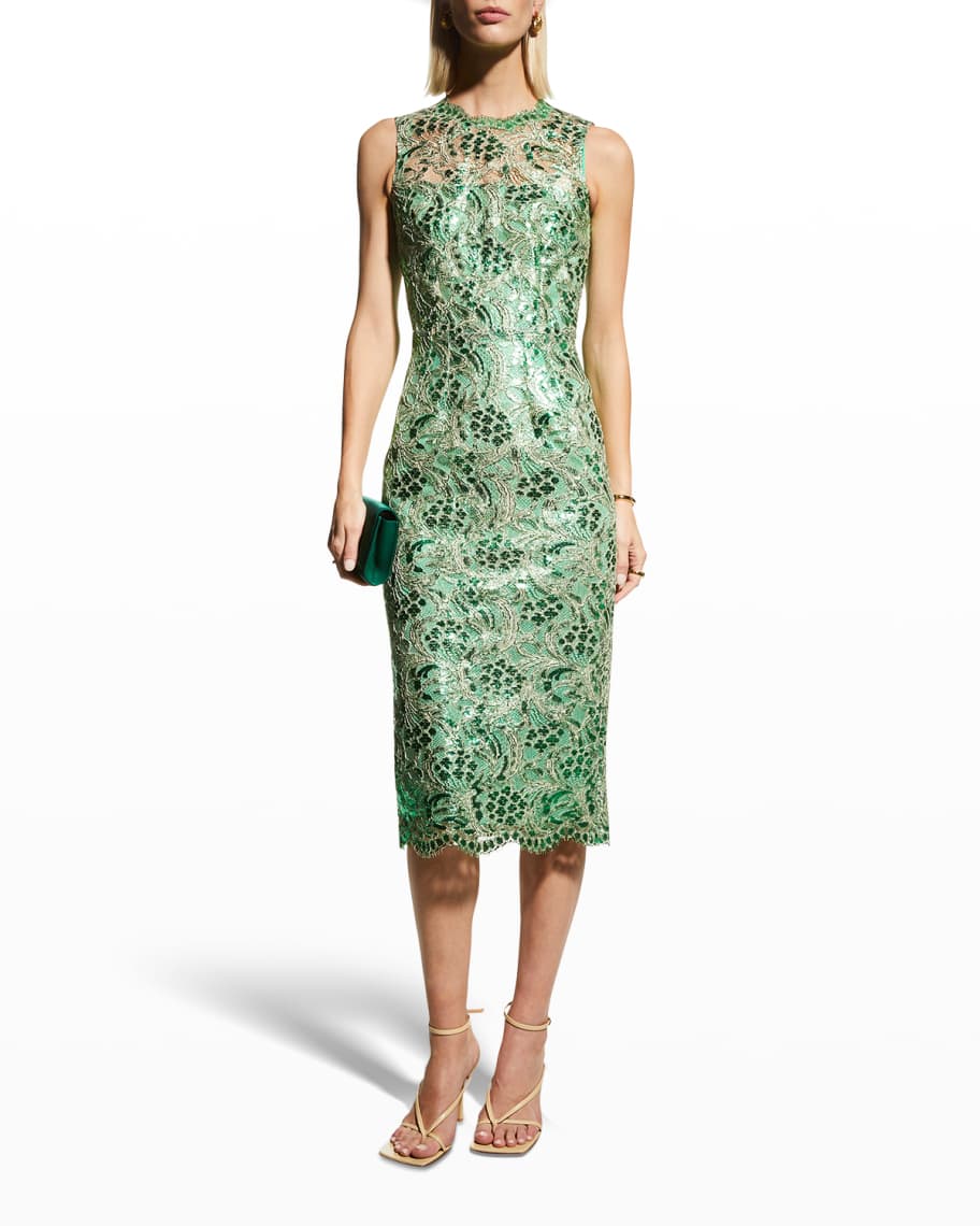 Dolce&Gabbana Metallic Lace Tubino Midi Dress | Neiman Marcus