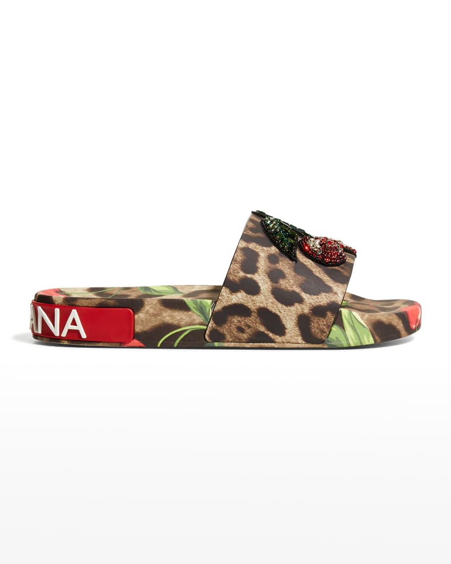 Dolce & gabbana leopard and butterfly slide pool sandals on sale