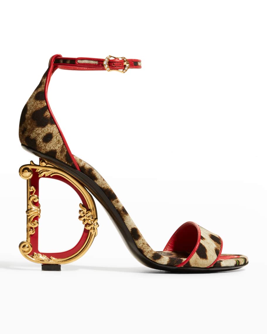 Dolceu0026Gabbana DG Cherry Leopard Baroque-Heel Sandals | Neiman Marcus