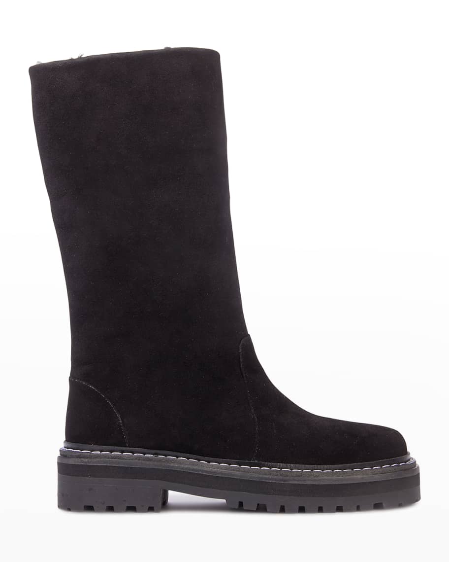 Black Suede Studio Dixie Suede Shearling Mid Boots | Neiman Marcus