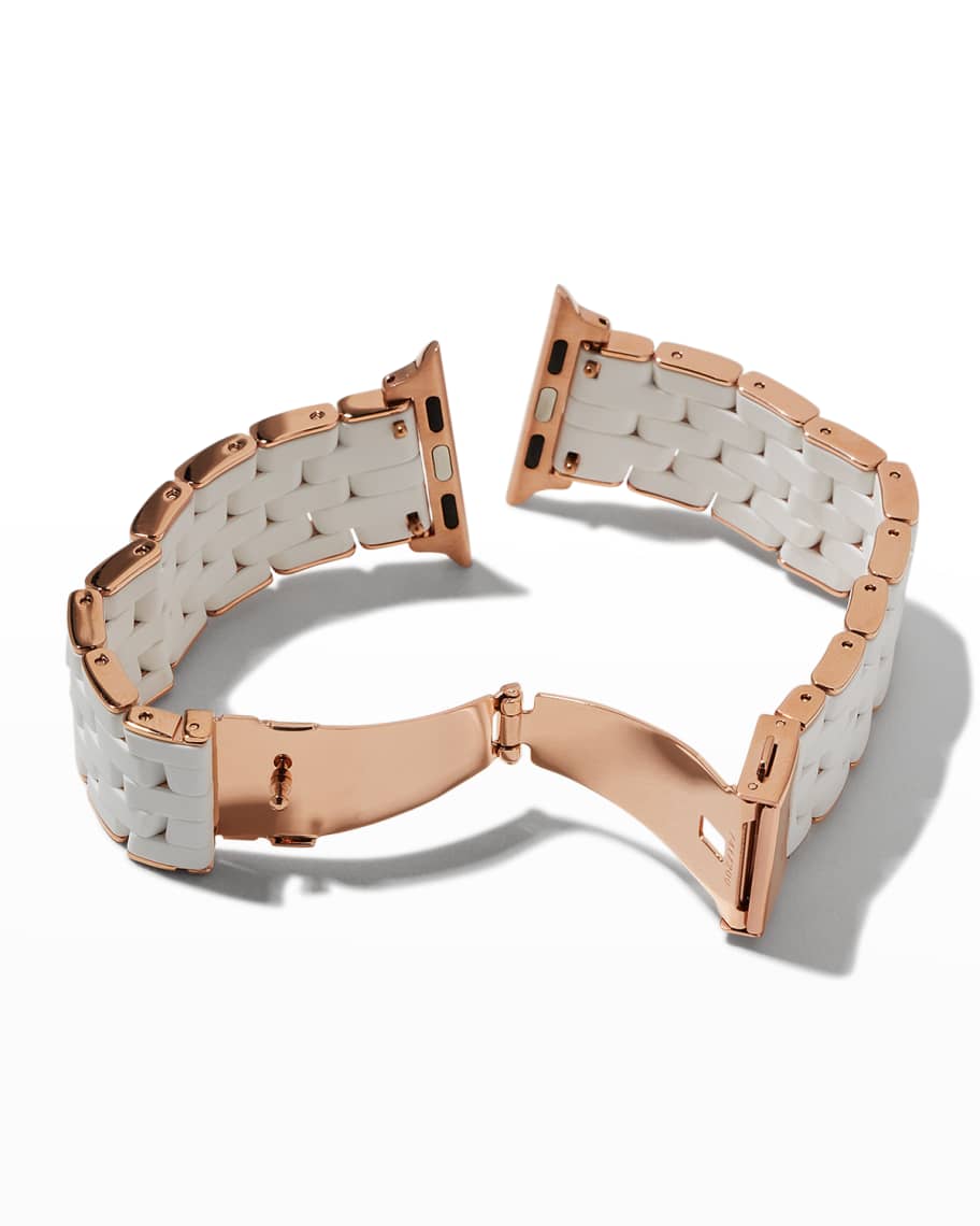 Image 3 of 4: Five-Link Silicone-Wrapped Bracelet Band for Apple Watch, White