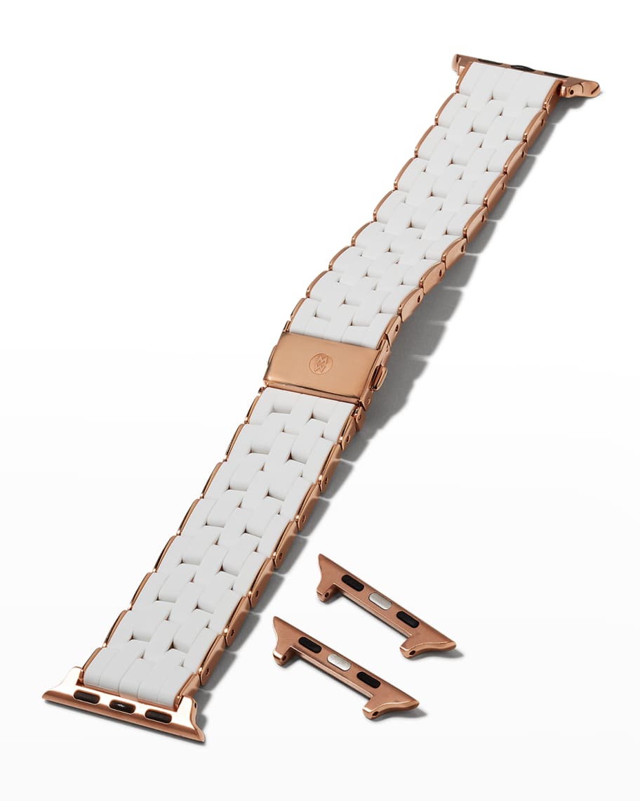 Image 1 of 4: Five-Link Silicone-Wrapped Bracelet Band for Apple Watch, White