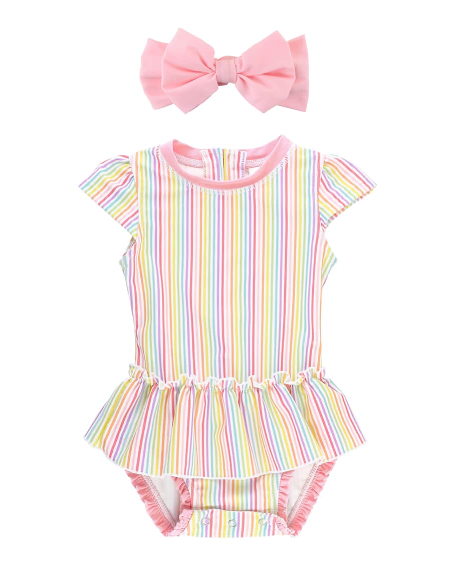 Shimmer Mermaid Bow Bubble Romper Swimsuit by RuffleButts