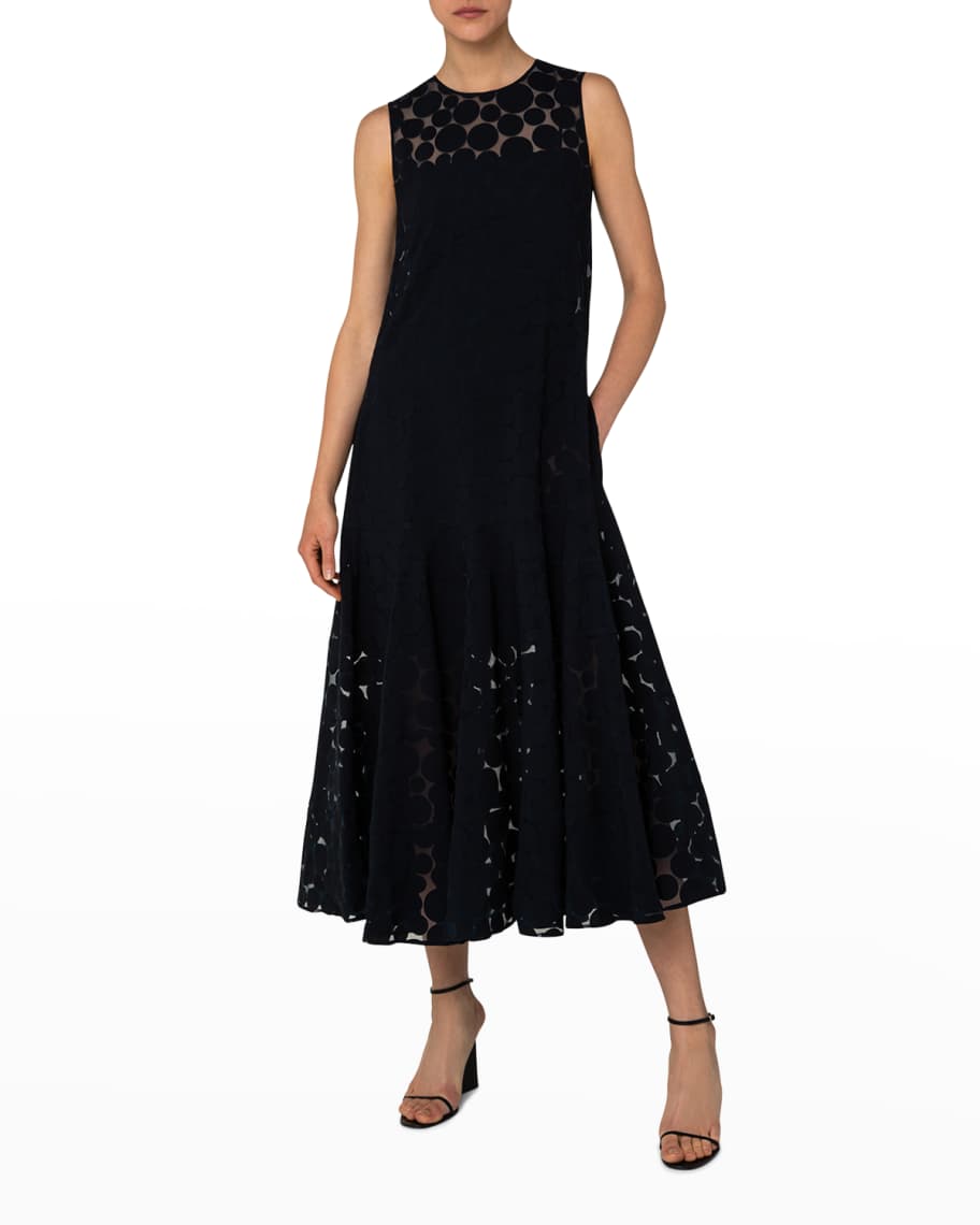 Akris punto Dot Organza Tapeze Midi Dress | Neiman Marcus