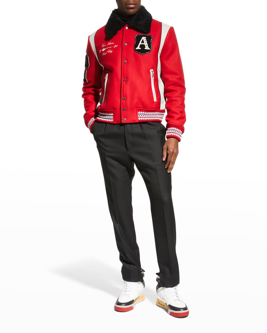 Amiri Always On Point Varsity Bomber Jacket With Genuine Shearling Trim In  Red