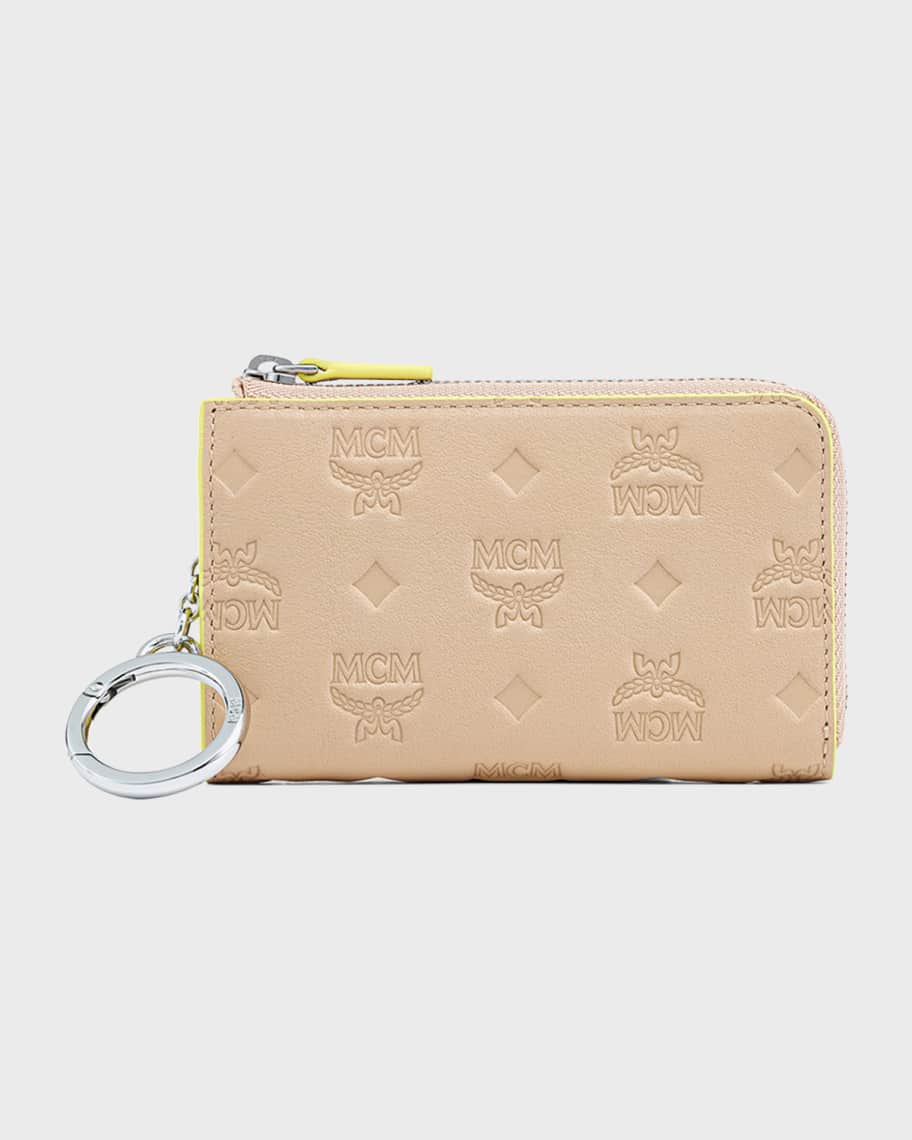 MCM Aren Mini Embossed Monogram Zip Wallet Black