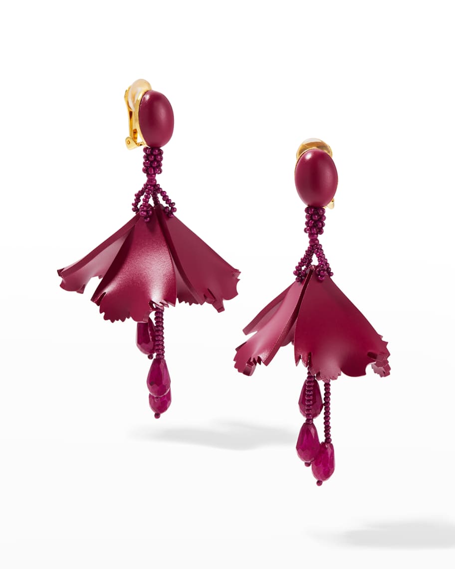 Oscar de la Renta Mini Impatiens Flower Drop Clip On Earrings