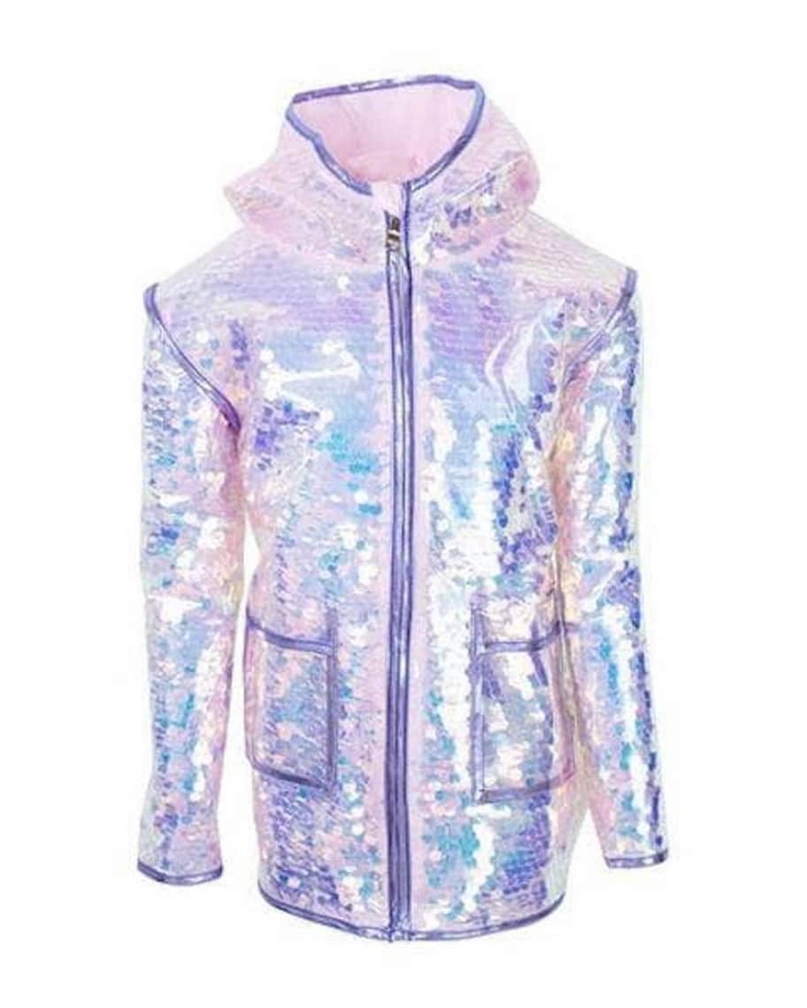 Lola + The Boys Rainbow Sequin Hooded Puffer