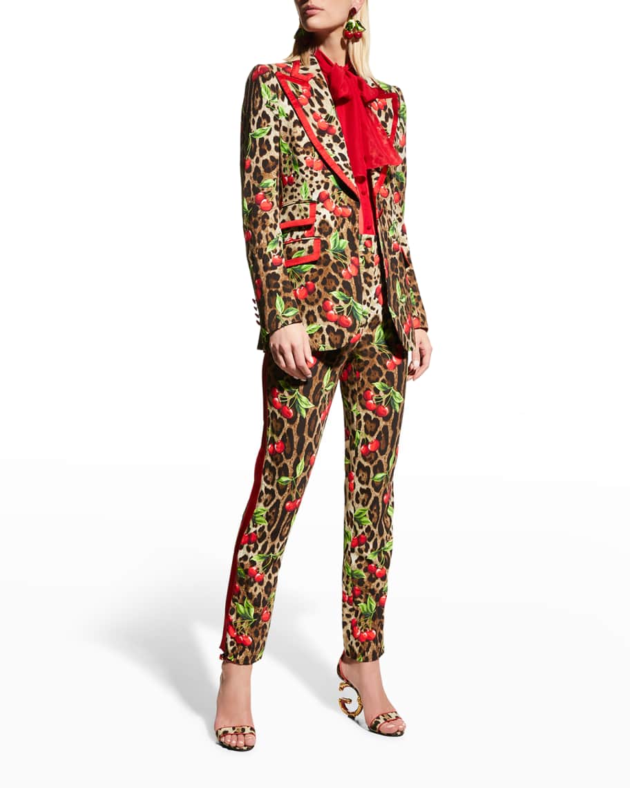 Dolce&Gabbana Turlington Leopard & Cherry-Print Cady Jacket | Neiman Marcus