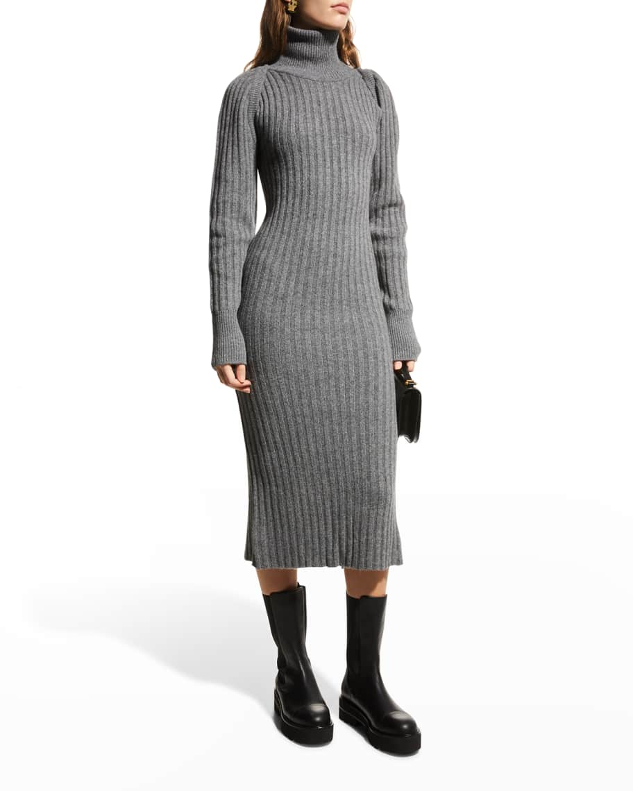 RECTO Roll-Neck Ribbed Wool-Blend Long Dress | Neiman Marcus