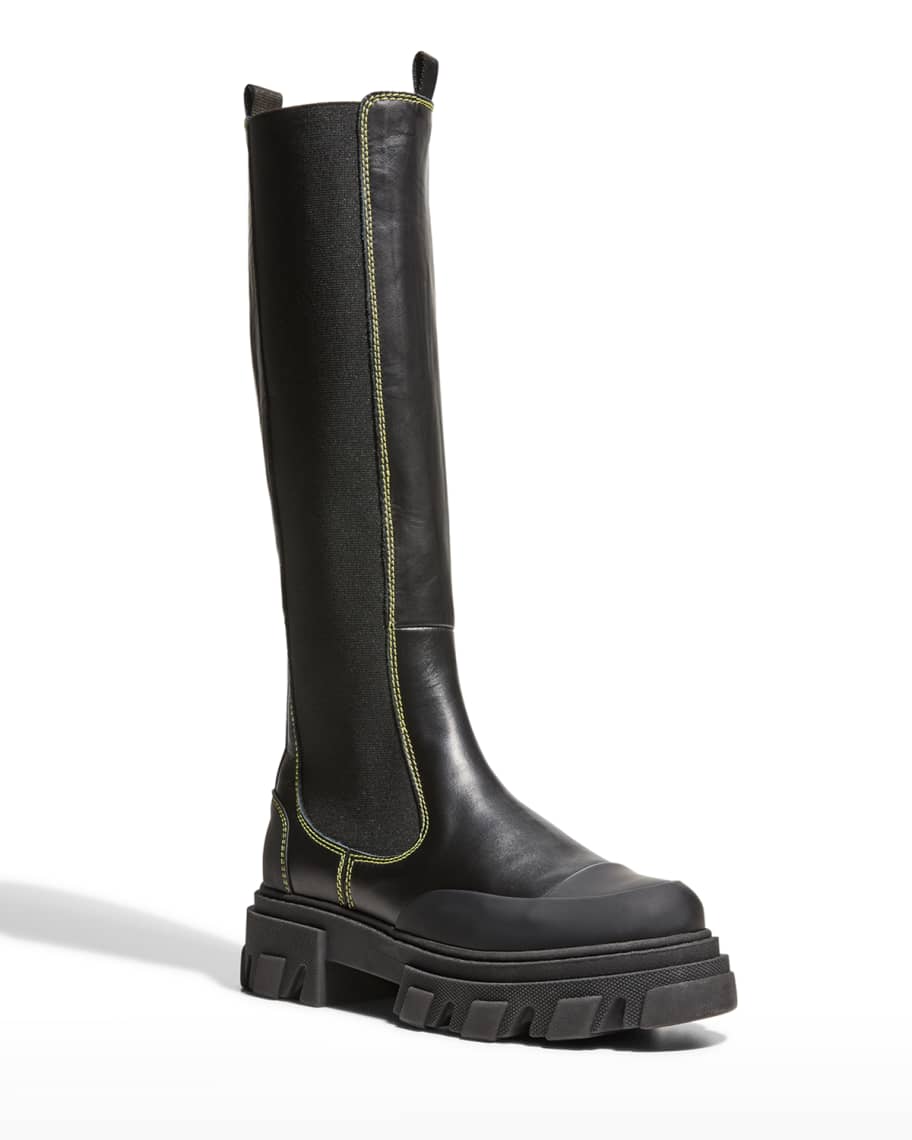 Ganni Tall Leather Lug-Sole Chelsea Boots | Neiman Marcus