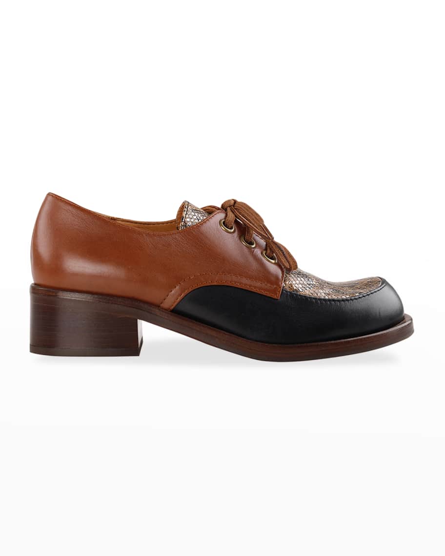 Chie Mihara Tudu Mixed Leather Lace-Up Loafers | Neiman Marcus