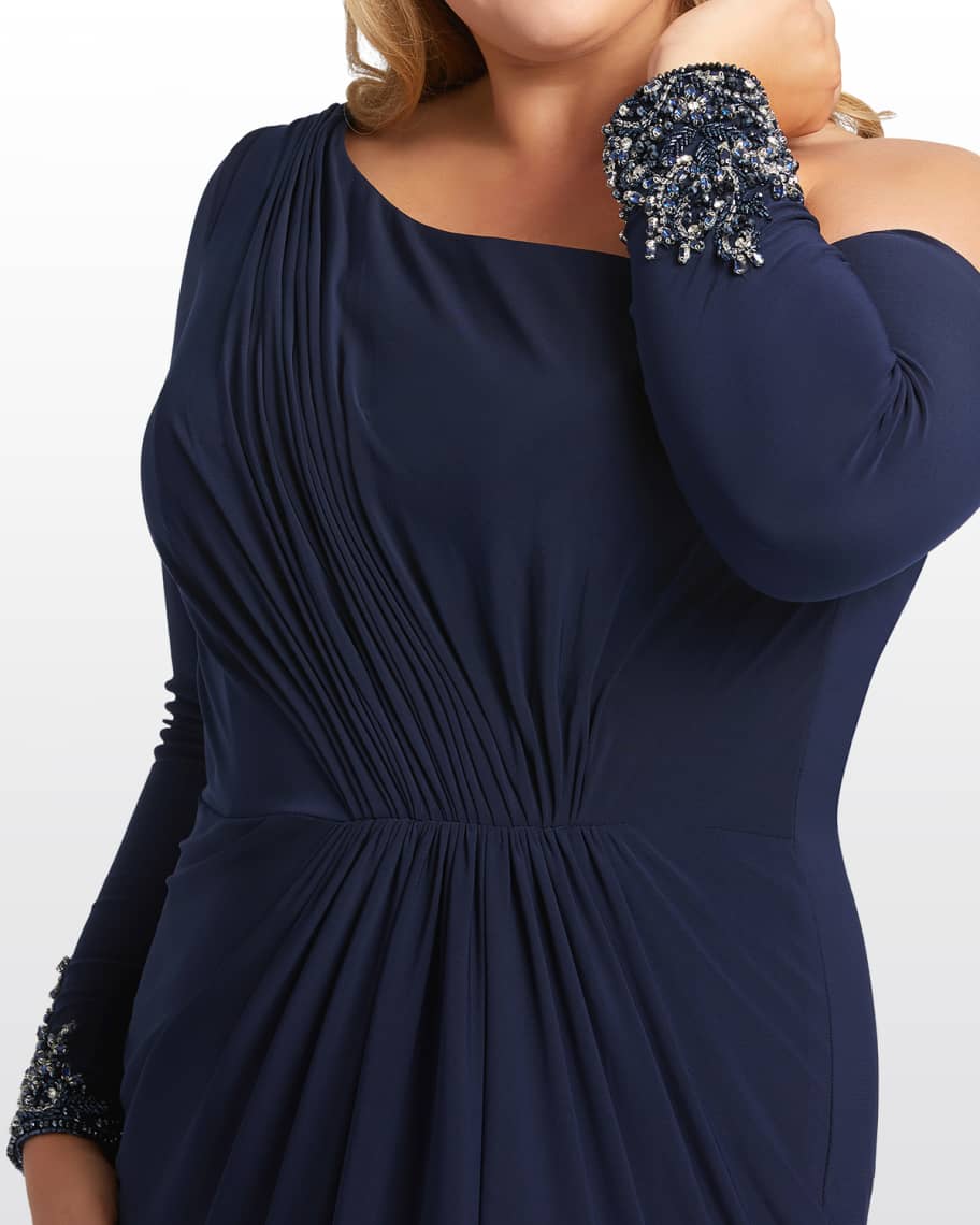 one shoulder jersey sheath gown mac duggal