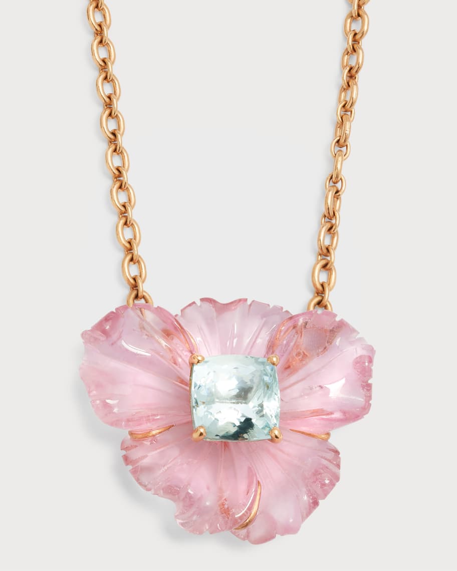 Irene Neuwirth Tropical Flower Aquamarine Necklace in Yellow Gold