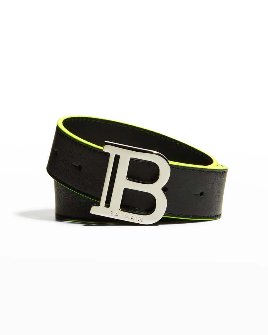 Balmain Kid's B Logo Buckle Leather Belt, Size 4-16