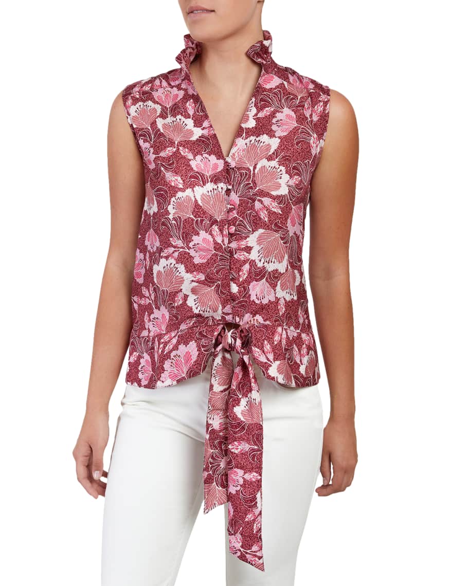 Santorelli Brina Sleeveless TieHem Blouse Neiman Marcus