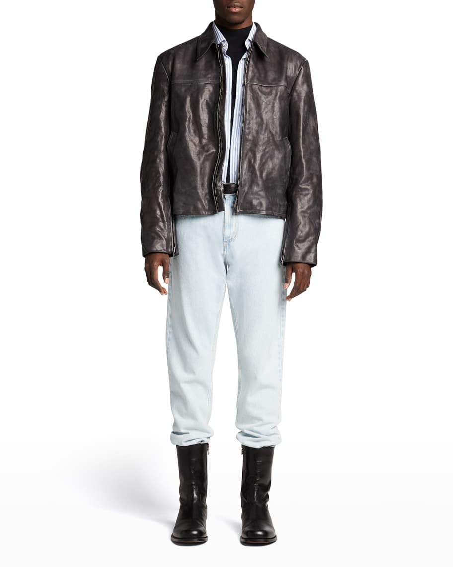 Balenciaga Men's Crinkled Leather Zip Jacket | Neiman Marcus