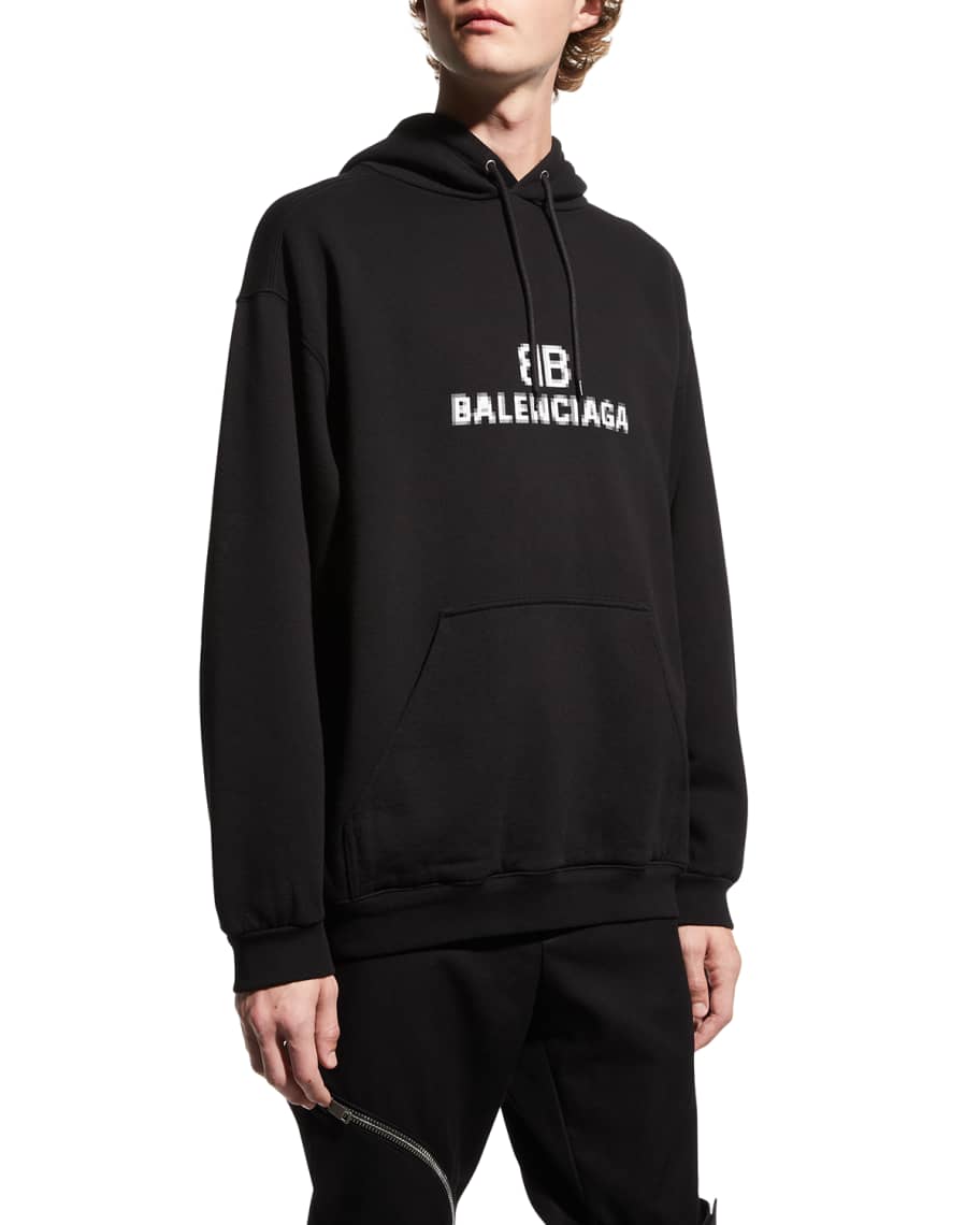 Balenciaga Men's Pixel-Logo Pullover Hoodie | Neiman Marcus
