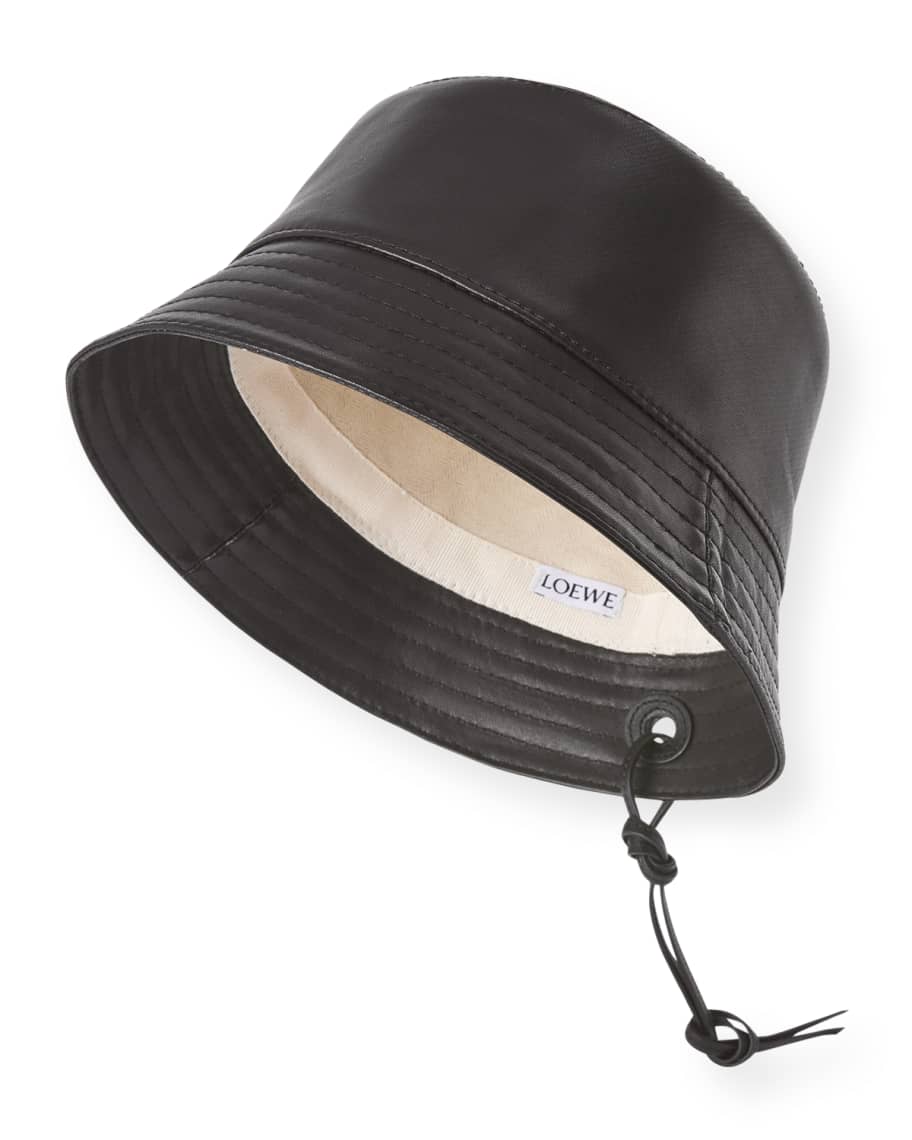Loewe Anagram Leather Bucket Hat with Strap Neiman Marcus