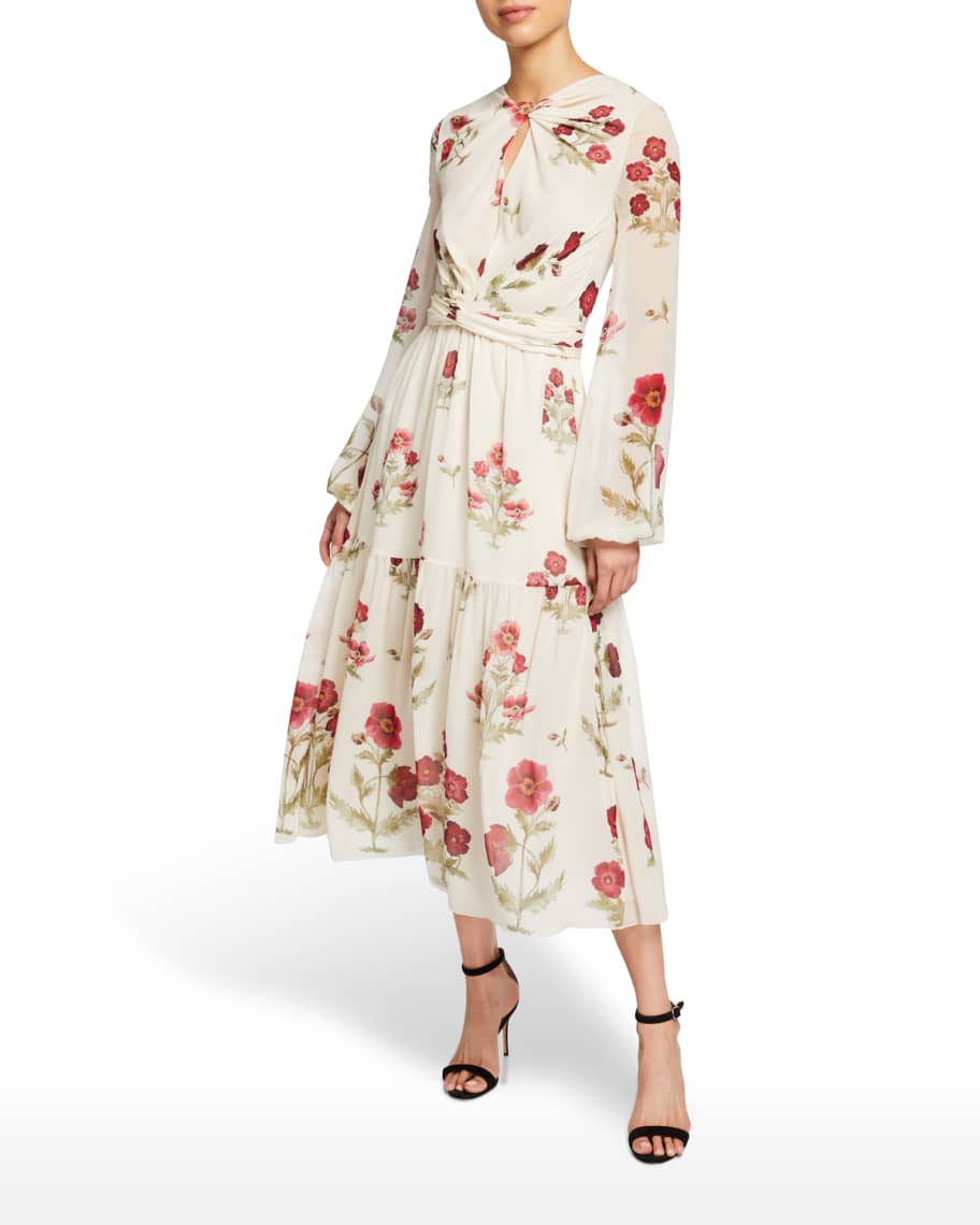 Giambattista Valli Floral-Print Keyhole-Twist Silk Midi Dress | Neiman ...