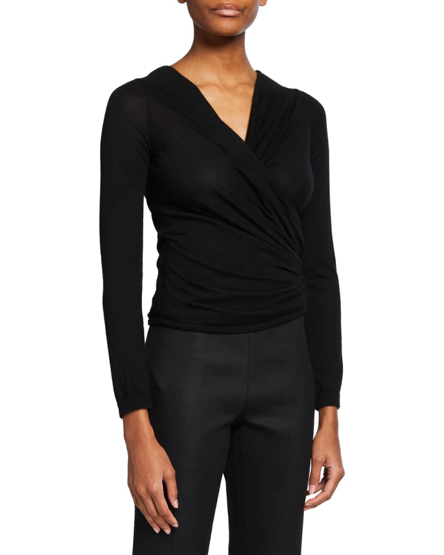 Giambattista Valli Faux-Wrap Cashmere-Silk Top | Neiman Marcus