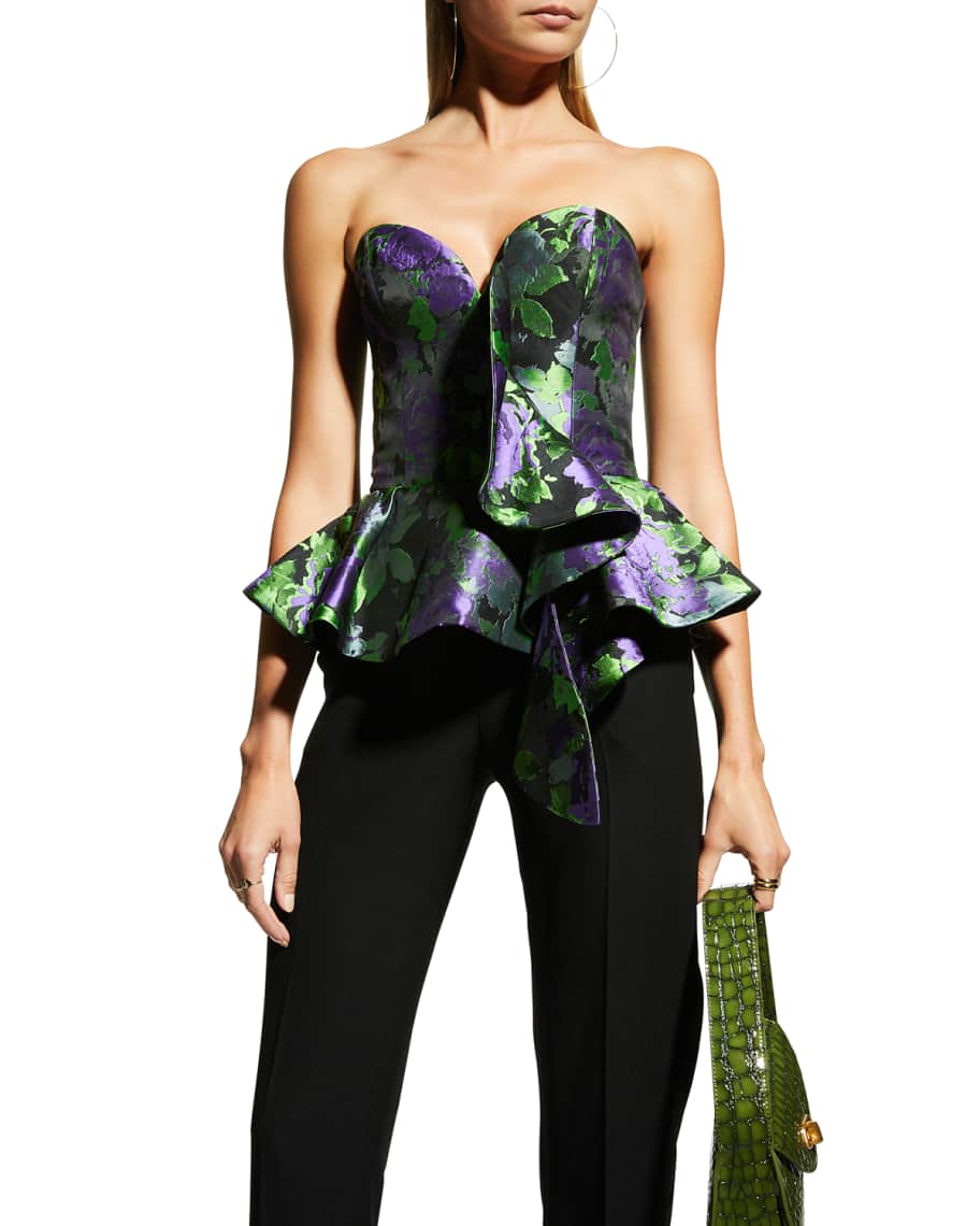 Rozie Corsets Ruffled Peplum Jacquard Bustier | Neiman Marcus