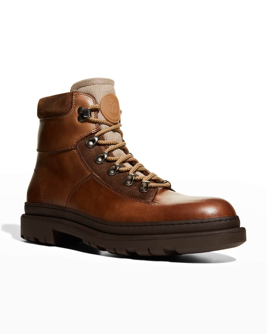 Brunello Cucinelli Men s Mix Leather Hiker Boots Neiman Marcus