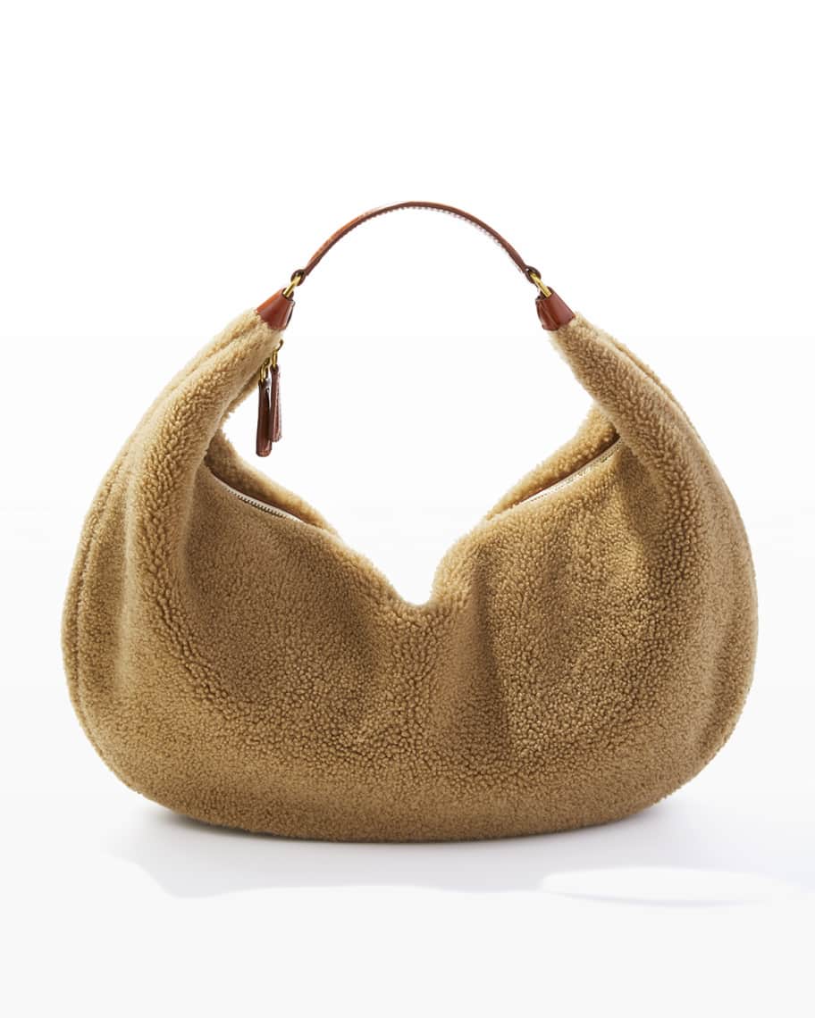 STAUD Sasha Large Shearling Shoulder Bag Neiman Marcus