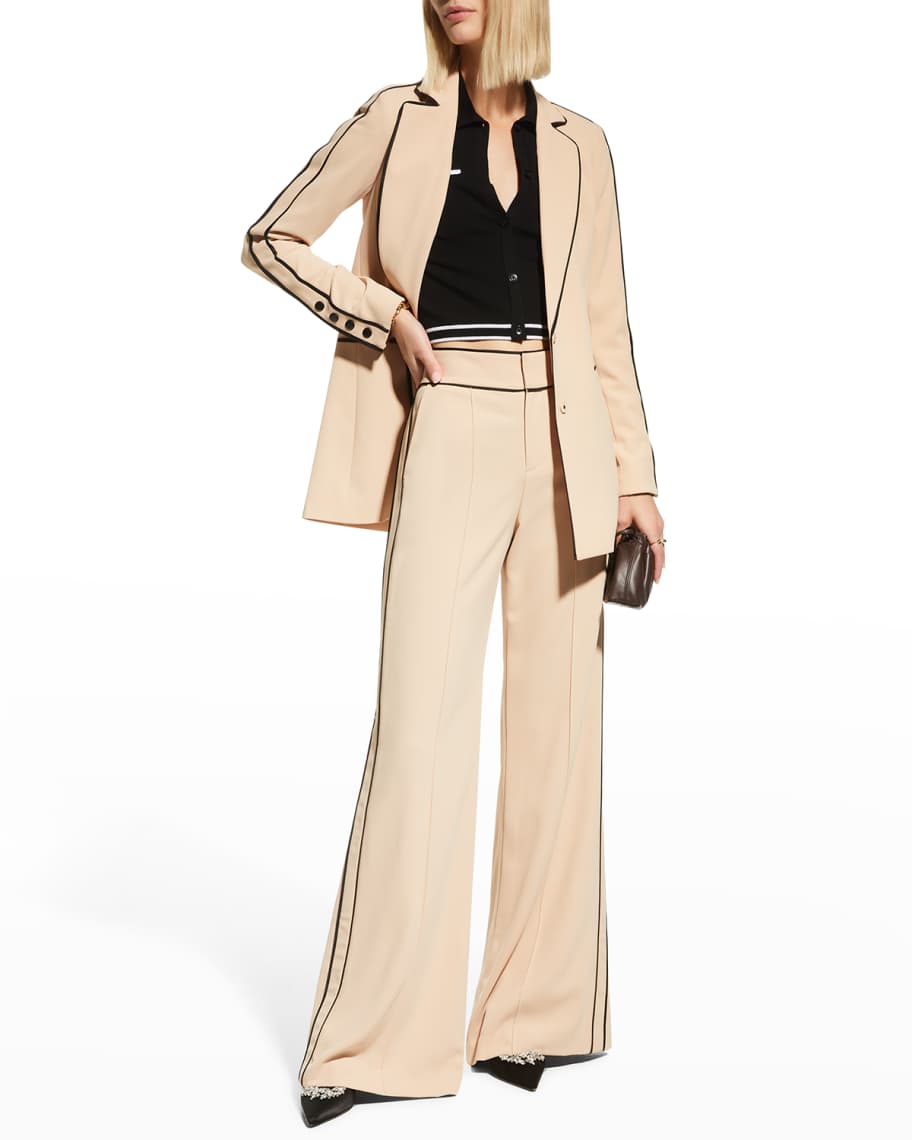 Alice + Olivia Dylan High-Waist Side-Piping Wide-Leg Pants | Neiman Marcus