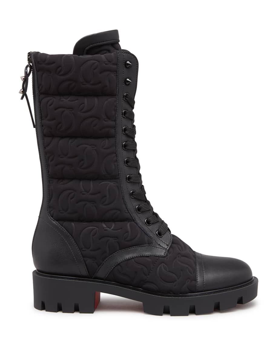 Christian Louboutin Pavleta Logo Tall Red Sole Combat Boots