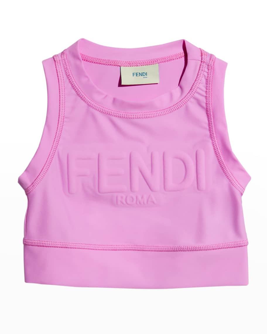 Fendi Girl's Tonal Logo Crop Sports Top, Size 414 Neiman Marcus