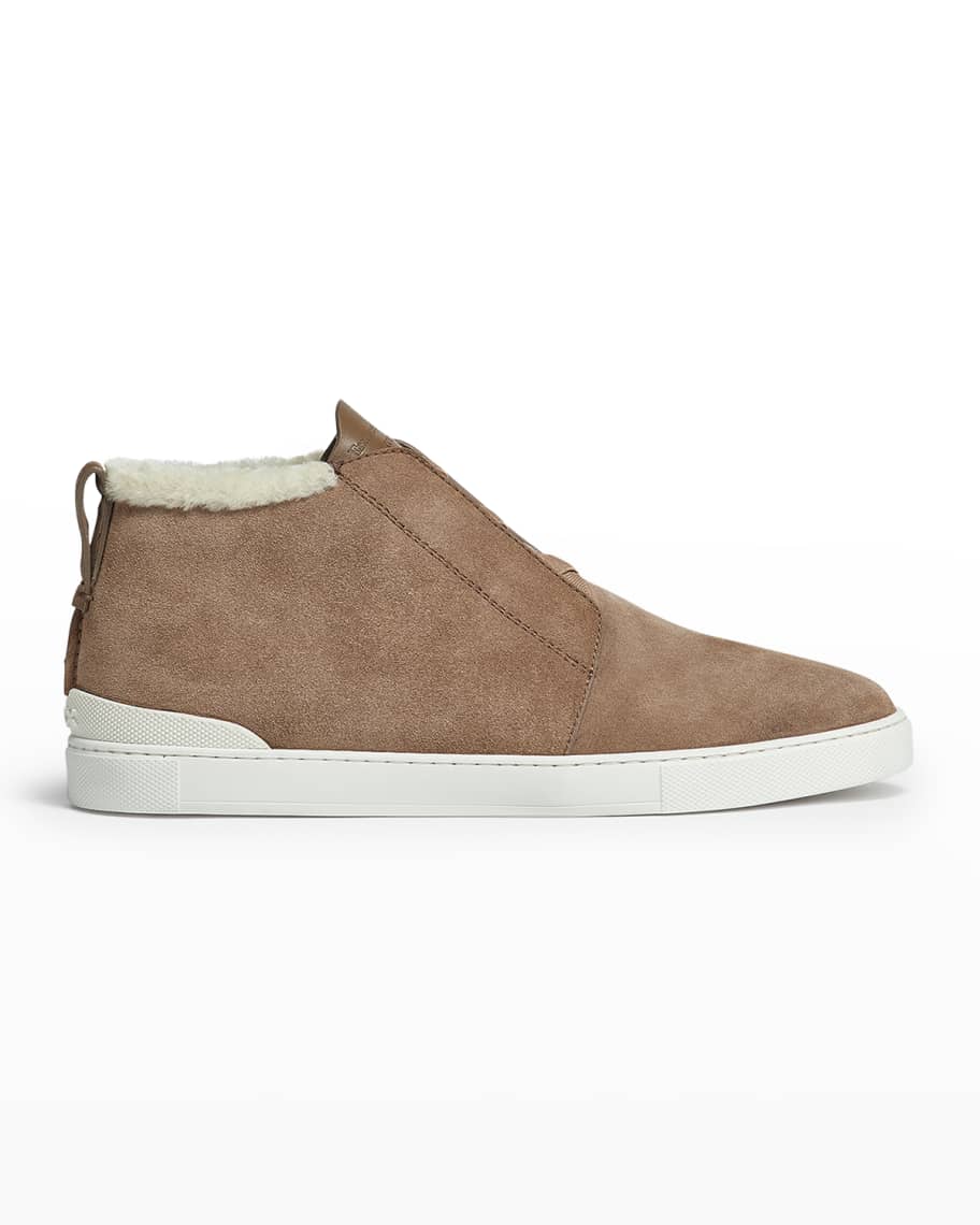 ZEGNA Men's Triple Stitch Shearling Mid-Top Sneakers | Neiman Marcus
