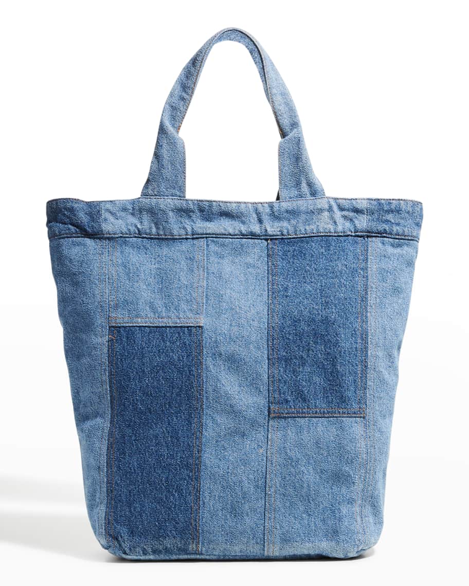 Ganni Cutline Core Denim Patchwork Tote Bag | Neiman Marcus