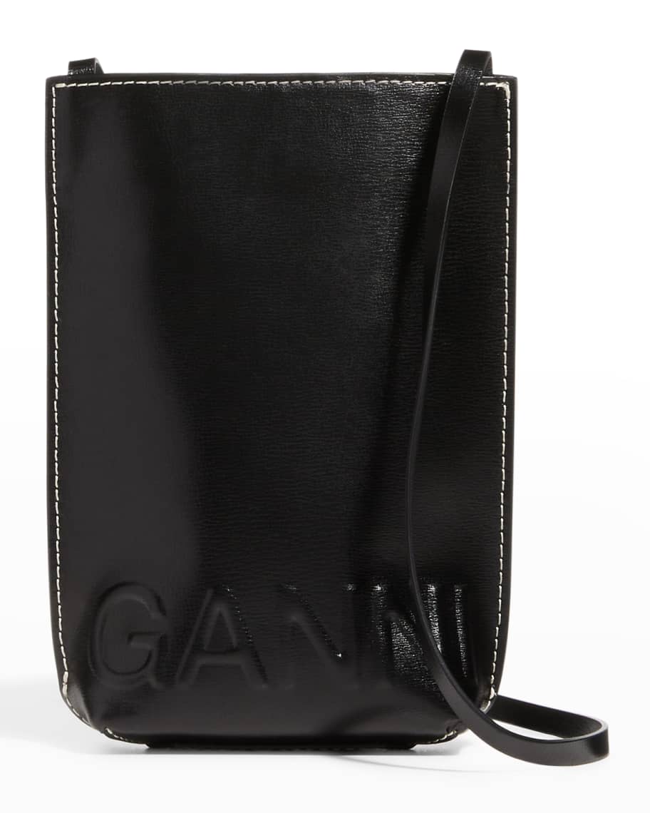 Ganni Banner Flat Recycled Leather Crossbody Bag | Neiman Marcus