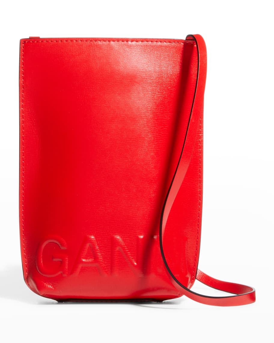 Ganni Banner Recycled Leather Crossbody Bag, High Risk Red